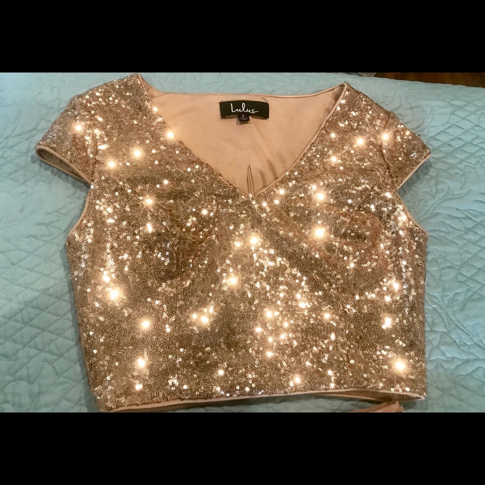 2-piece sparkly gold Lulus long dress, small